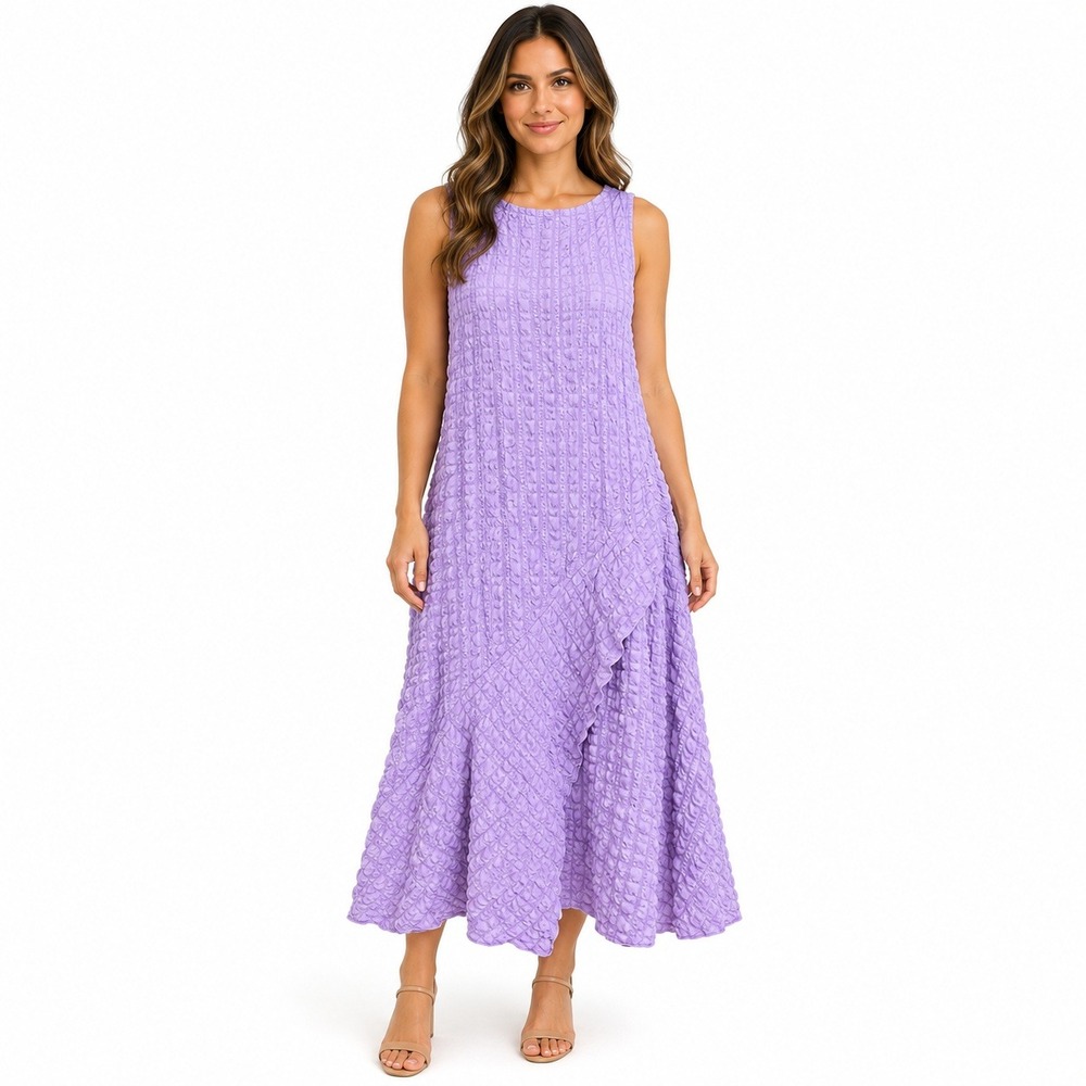IC Collection Maxi Dress Women L Purple Bubble Textured Sleeveless Lagenlook USA